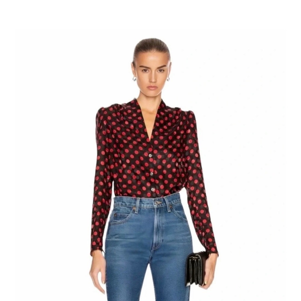 RE/DONE 40s Tailored Red Polka Dot Silk Blouse XS Dark Academia Retro Pin-up